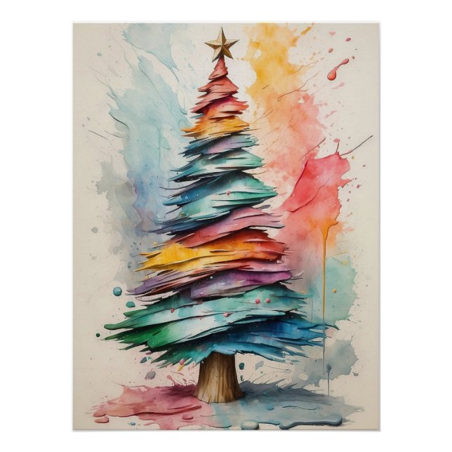 Poster Pastel Christmas Tree : Peinture à l'huile Abstrai (Devant)