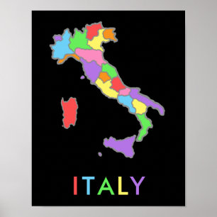 Poster Pastel cool et coloré Rainbow Map d'Italie