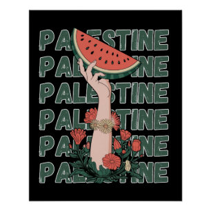 Poster pastèque, fleurs et texte Palestine Répéter