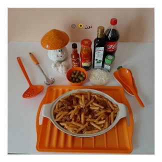 POSTER PÂTES SUR UN PLATEAU D'ORANGE