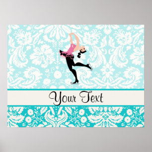 Poster Patinage de glace turquoise de motif de damassé