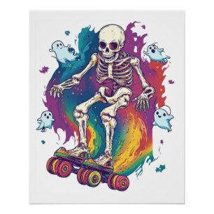Poster Patineur à roulettes squelette