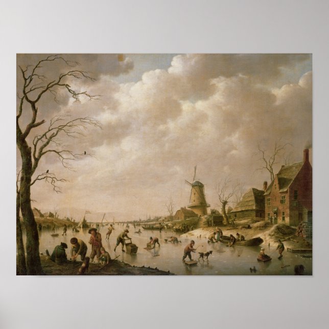 Poster Patineurs sur un canal gelé, 1779 (Devant)