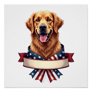 Poster Patriote Tee-shirt à ruban de Golden Retriever 2