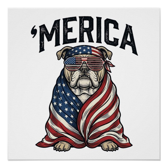 Poster Patriotic Bulldog 'Merica Vintage Vector Shirt Des (Devant)