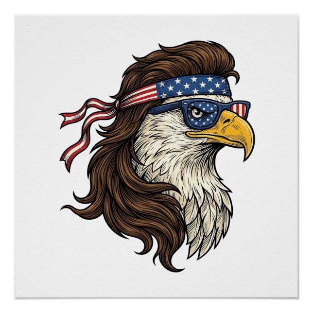 Poster Patriotic Eagle Mullet Vintage Engraving Vector De (Devant)