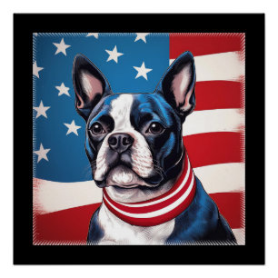 Poster Patriotique Boston Terrier avec drapeau américain