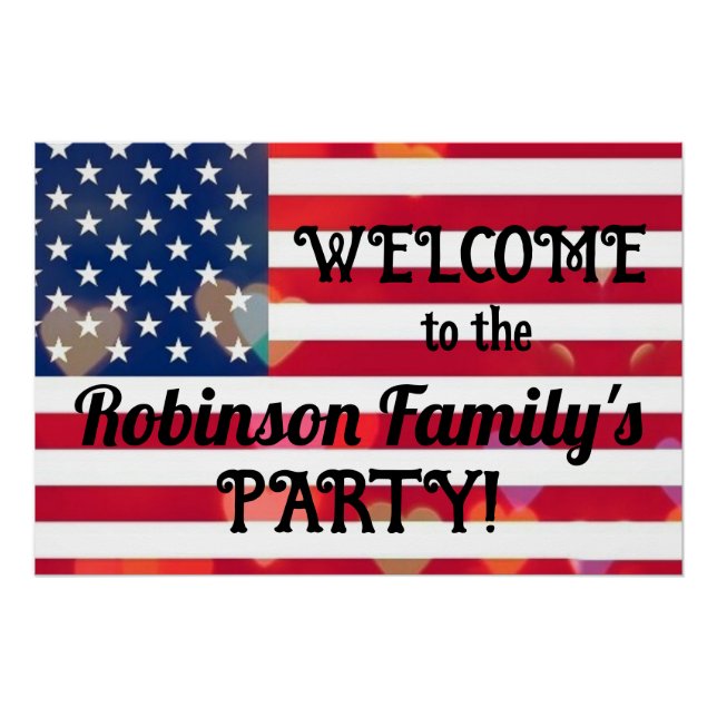 Poster Patriotique USA Coeurs drapeau avec texte calligra (Devant)