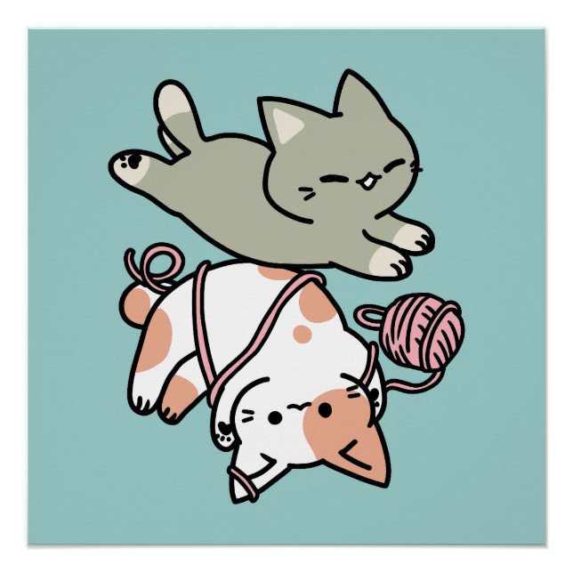 Poster Pattes et Jeux – Illustration de Chat Adorable (Devant)