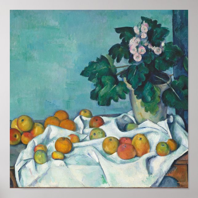 Poster Paul Cézanne Vie morte avec pommes et primates (Devant)