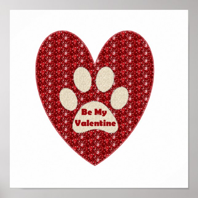 Poster Paw Heart Red White Be My Valentine (Devant)