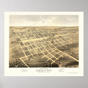 Poster Paxton, IL Carte panoramique - 1869
