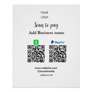 Poster Paypal Cashapp numérisation pour payer QR ajouter