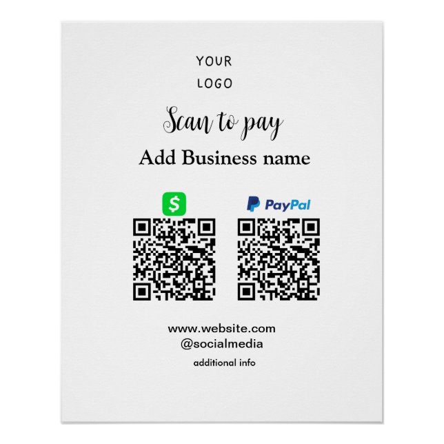 Poster Paypal Cashapp numérisation pour payer QR ajouter  (Devant)