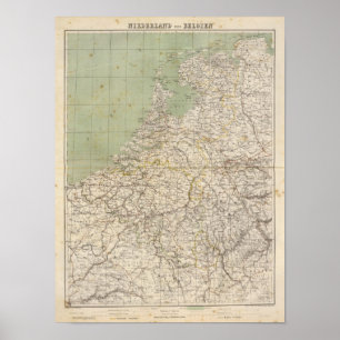 Poster Pays-Bas et carte d'atlas de la Belgique