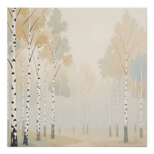 Poster Paysage à l'aquarelle de la forêt de bouleaux brum