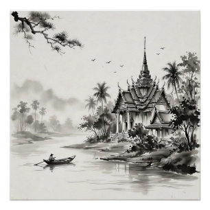 Poster Paysage à l'encre de Chine de Thaïlande