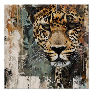 Poster Paysage Abstrait blanc de chats Jungle