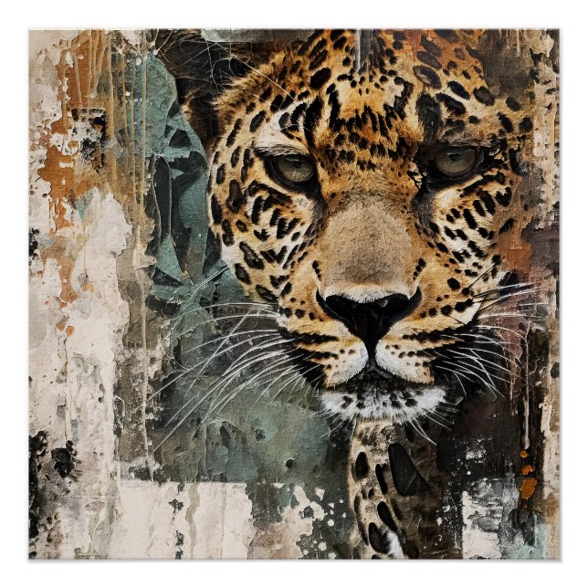 Poster Paysage Abstrait blanc de chats Jungle (Devant)