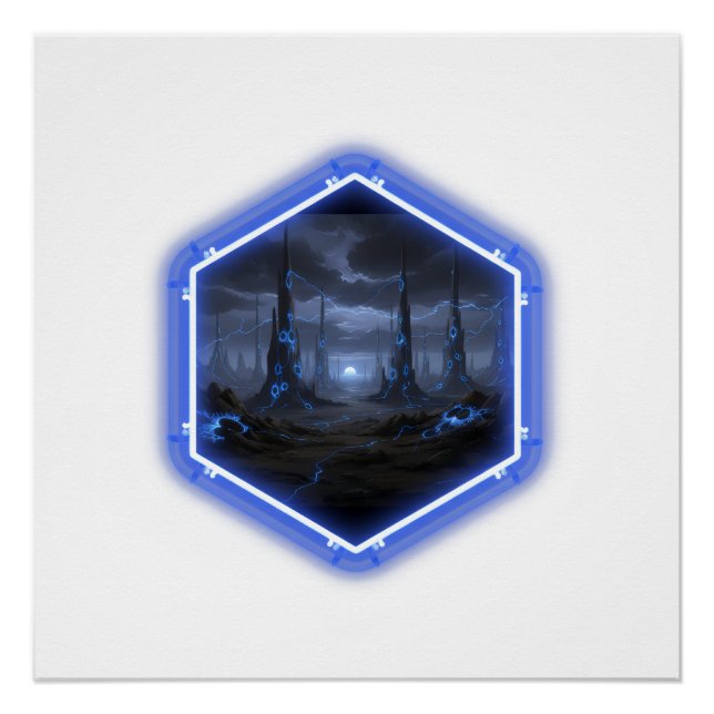 Poster Paysage Alien Bleu Avec Mandelbrot (Devant)