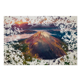 Poster Paysage artistique du lever de soleil sur le mont