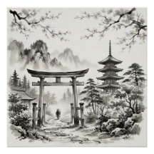 Paysage au lavis d'encre de Kyoto Japon