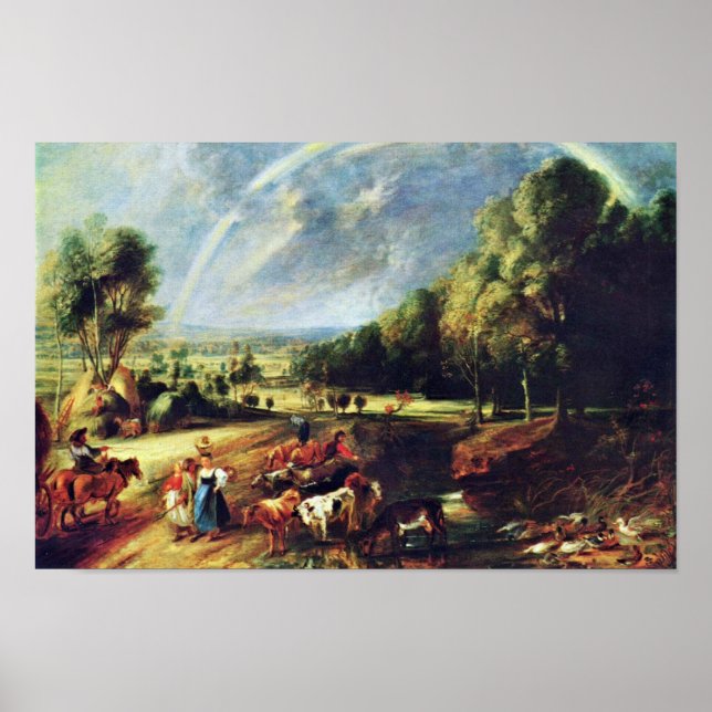 Poster Paysage Avec Arc En Ciel Par Rubens Peter Paul (Devant)