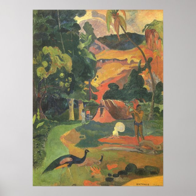 Poster Paysage avec des paons par Paul Gauguin (Devant)