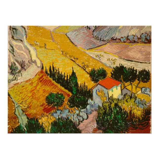 Poster Paysage avec Maison et PloughmaVincent van Gogh (Devant)