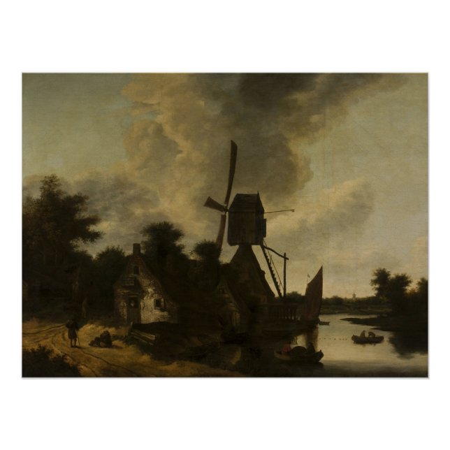 Poster Paysage avec un moulin à vent – Salomon Rombouts (Devant)