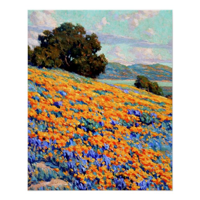 Poster Paysage californien avec des pavots et Lupine (Devant)