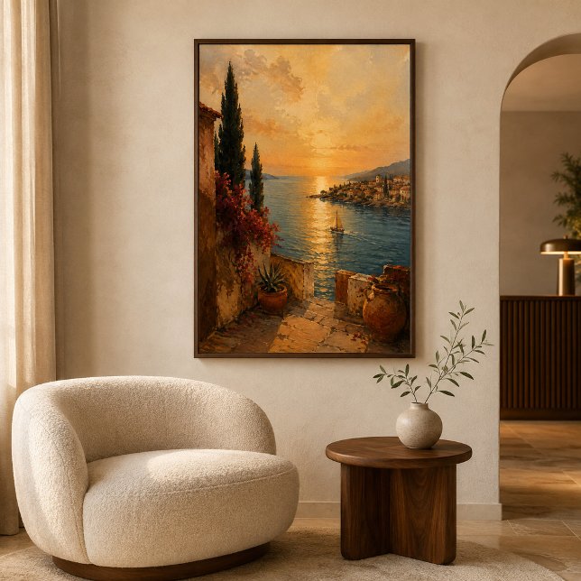 Poster Paysage côtier méditerranéen au coucher de soleil  (Créateur téléchargé)
