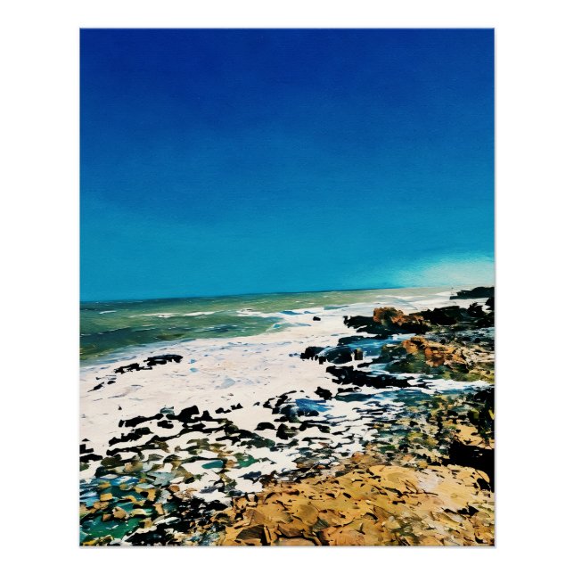 Poster Paysage Côtier pittoresque Avec Ciel Bleu Vibrant (Devant)