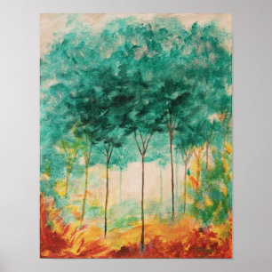 Poster Paysage d'art abstrait Peinture d'arbres, Sarcelle