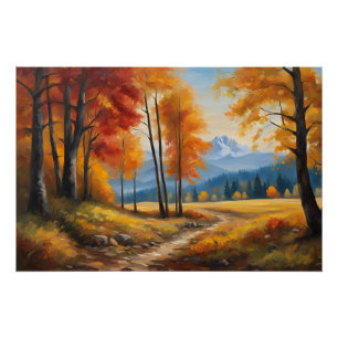 Poster Paysage d'automne avec orangers et montagnes