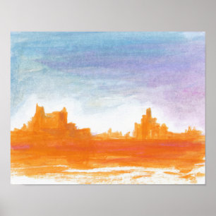 Poster Paysage de canyon Orange bleu Peinture abstraite a