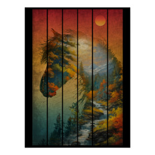 Poster Paysage de cheval de nature vintage