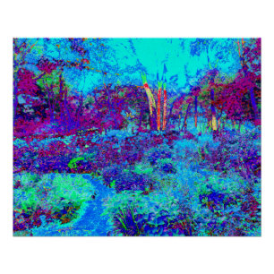 Poster Paysage de jardin bleu impressionniste psychédéliq