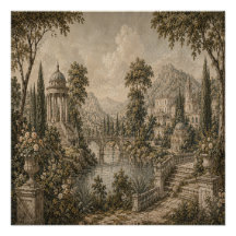 Paysage de jardin européen vintage dans une sépia