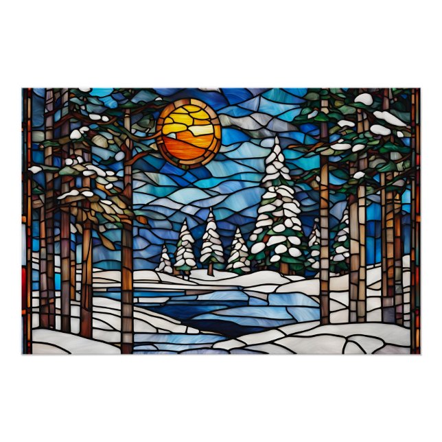 Poster Paysage de la forêt d'hiver de verre tendu (Devant)