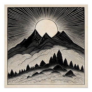 Poster Paysage de la montagne Retro