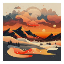 Paysage de la montagne Sunset Retro