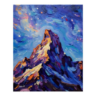 Poster Paysage de montagne impressionniste, peinture à l'