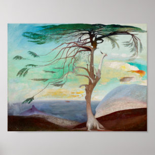 Poster Paysage de peinture d'un cèdre solitaire