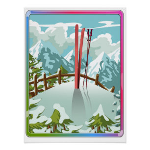 Poster Paysage de ski dessin animé