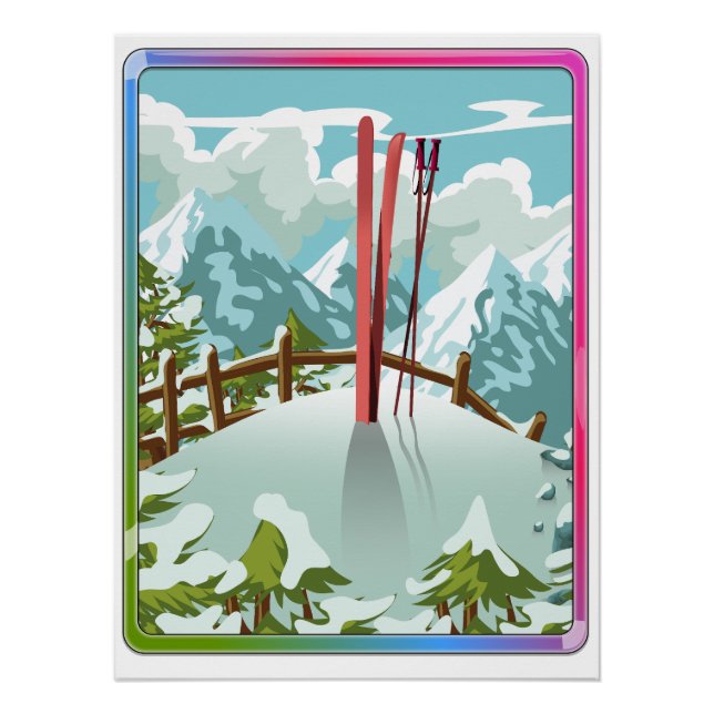 Poster Paysage de ski dessin animé (Devant)