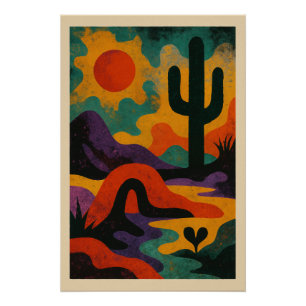 Poster Paysage Désertique Abstrait en Couleur