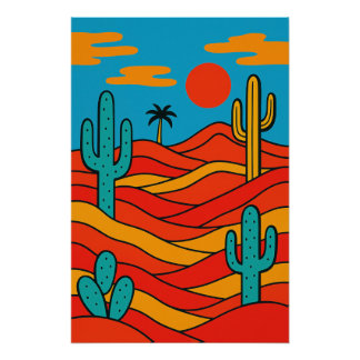 Poster Paysage Désertique Abstrait Géométrique