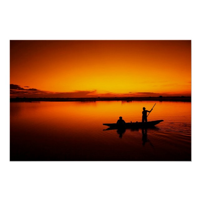 Poster Paysage du coucher de soleil avec un bateau-68465 (Devant)
