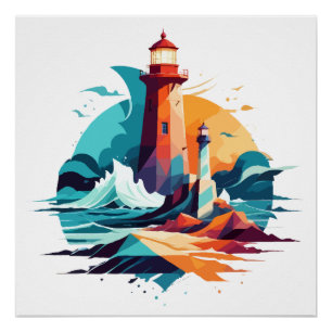 Poster Paysage du phare Calme Nature paisible Extérieur